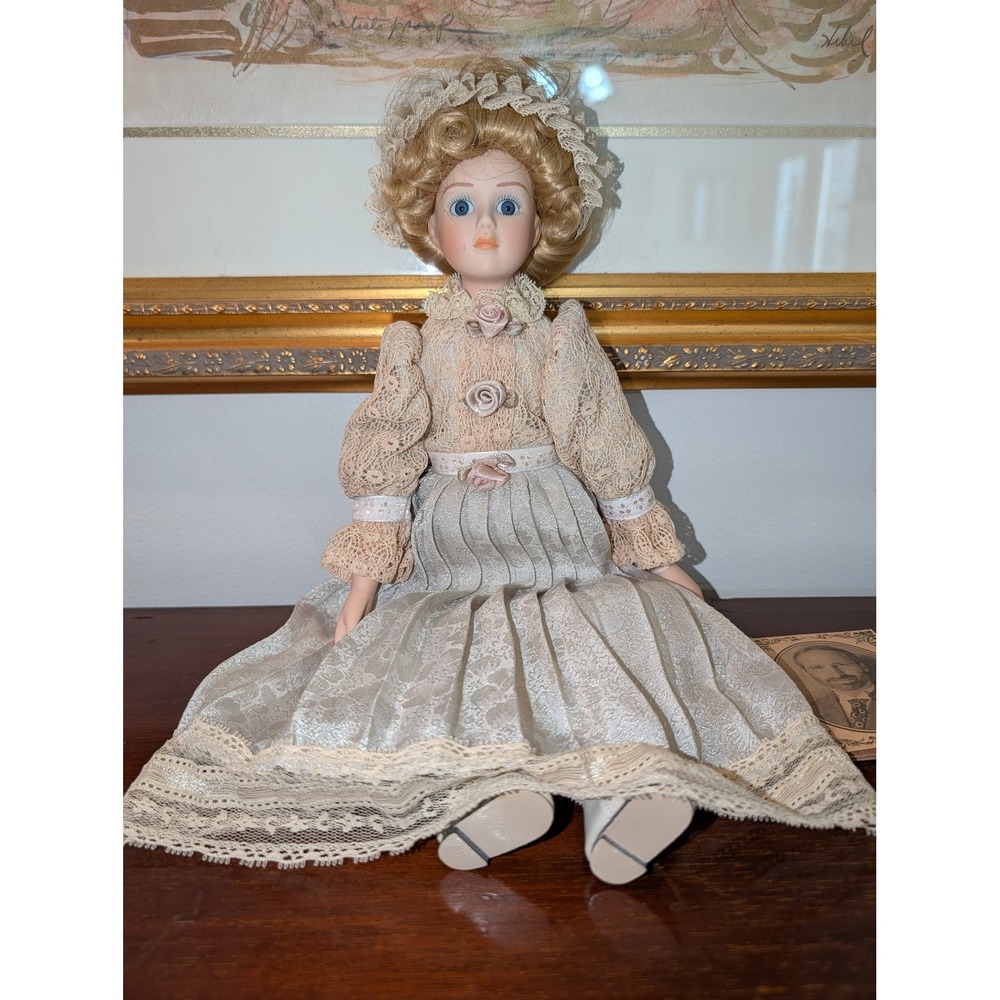 Louis Nichole Kurt Adler Porcelain Doll Victorian Lace Dress Blonde Blue Eyes